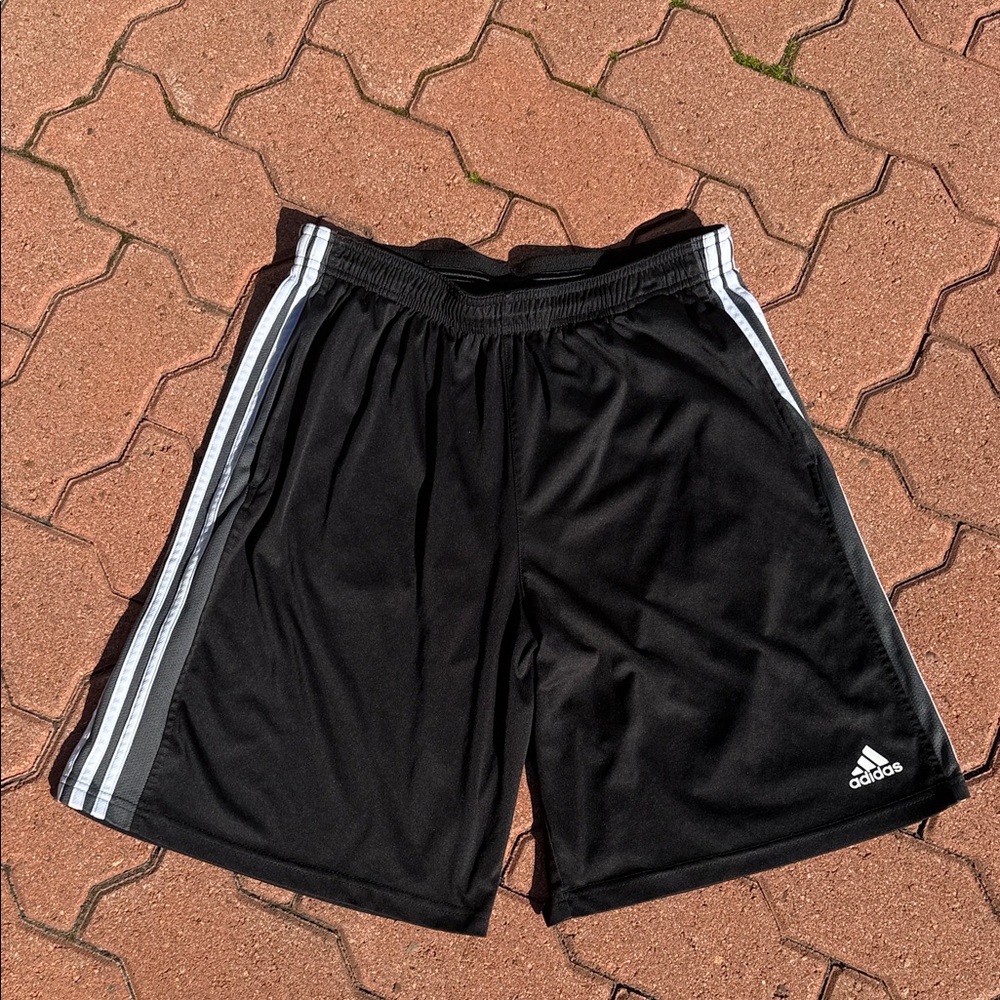 Adidas Men's Black Shorts with White Stripes